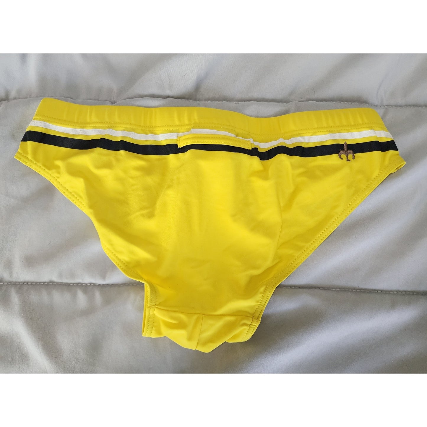 Marcuse Yellow w/ Black & White Stripe Swim Briefs Medium