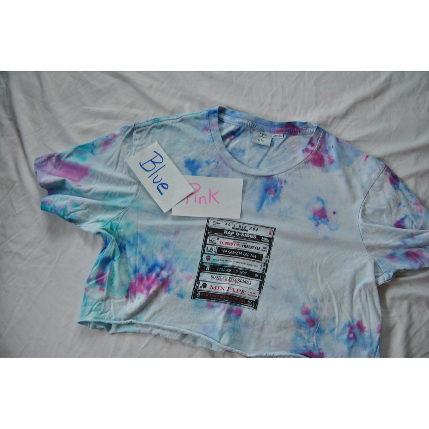 T-Bar x Cotton On Medium Tie Dye 80's Mix Tapes Logo Crop Top