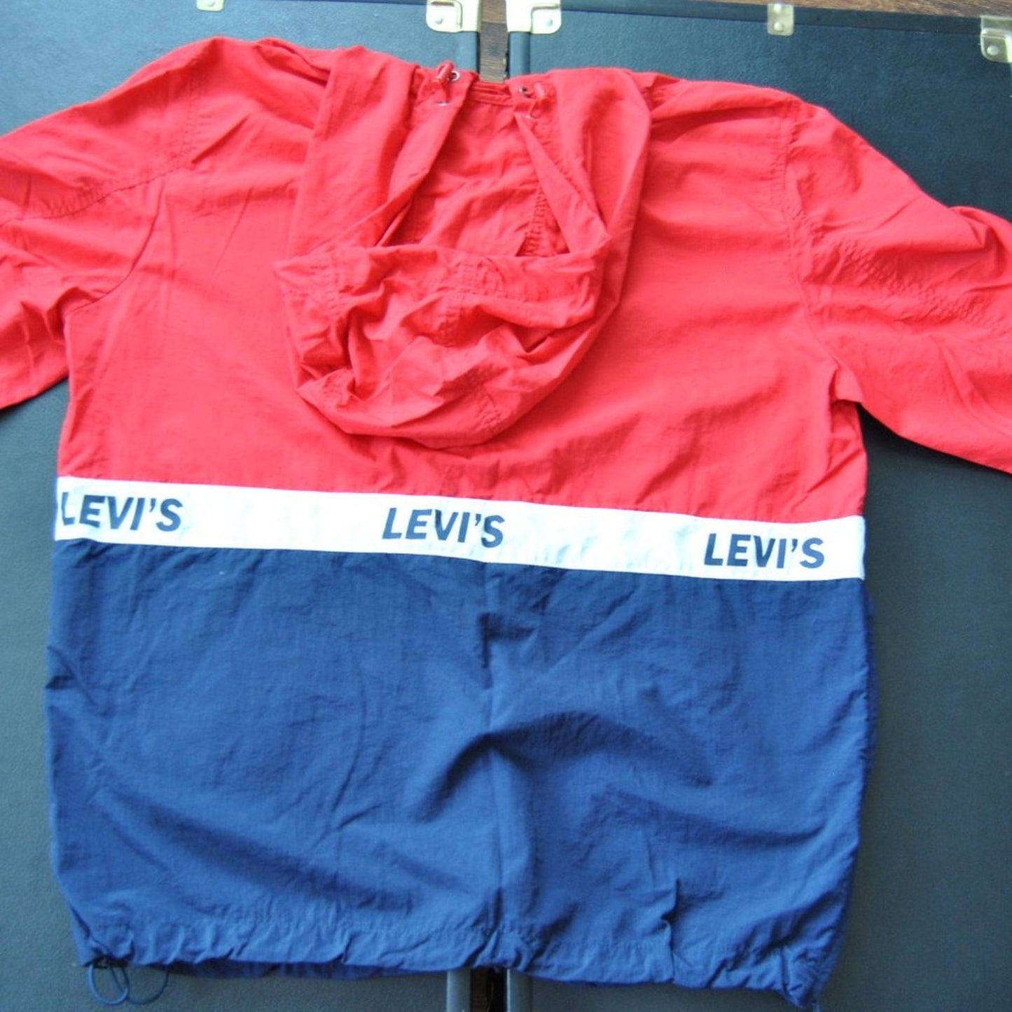Levi Strauss & Co. Small Red White & Blue Hooded Quarter Zip Windbreaker Jacket