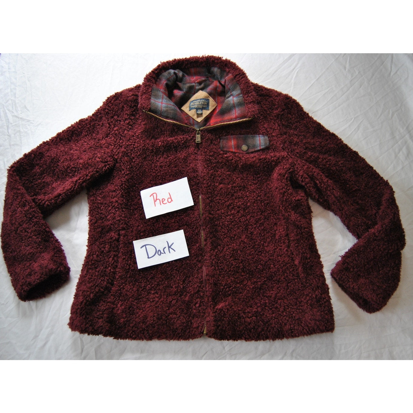 Pendleton Burgundy Pile Sherpa Fleece Flannel Wool Full Zip Jacket Medium