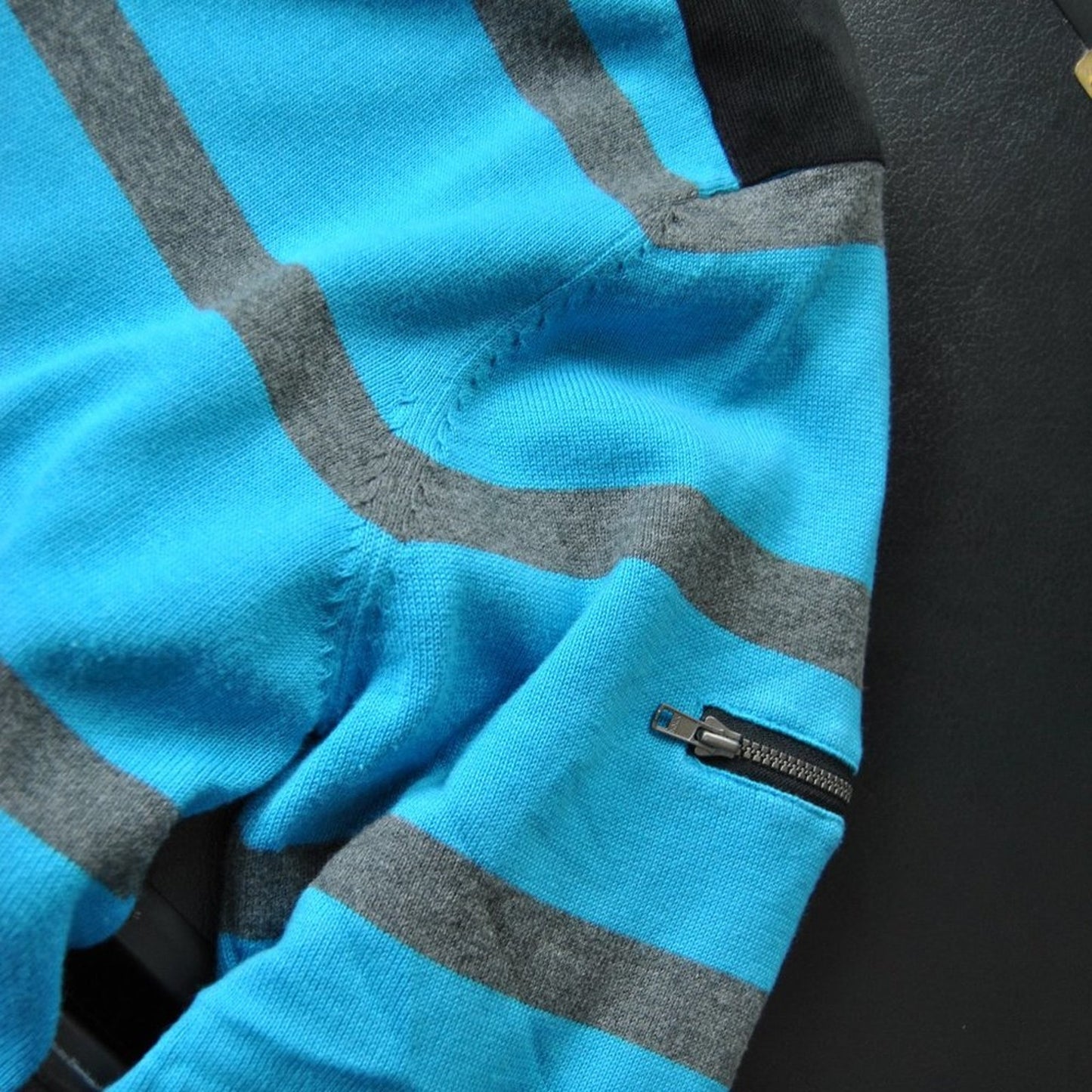 Abacus Large Lined Quarter Zip Sweater Blue Gray Stripes