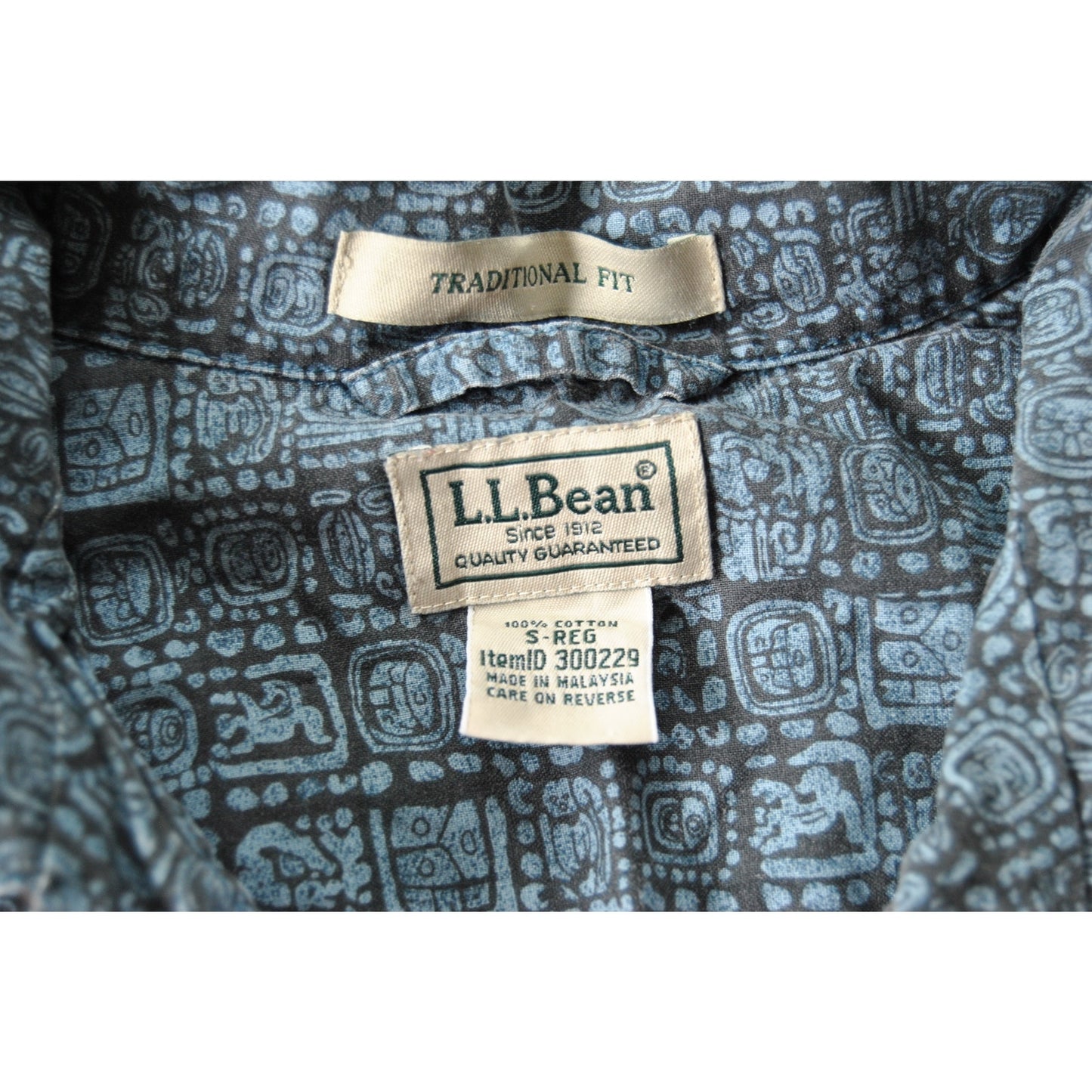 LL Bean Small Blue Short Sleeve Button Up Hawaiian Shirt
