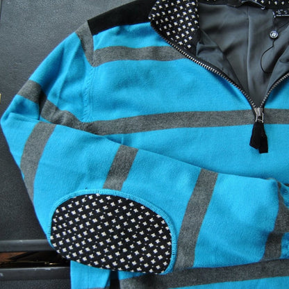 Abacus Large Lined Quarter Zip Sweater Blue Gray Stripes