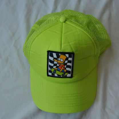 Bart Simpson Skateboarding Patch Neon Green/Yellow Snapback Trucker Hat