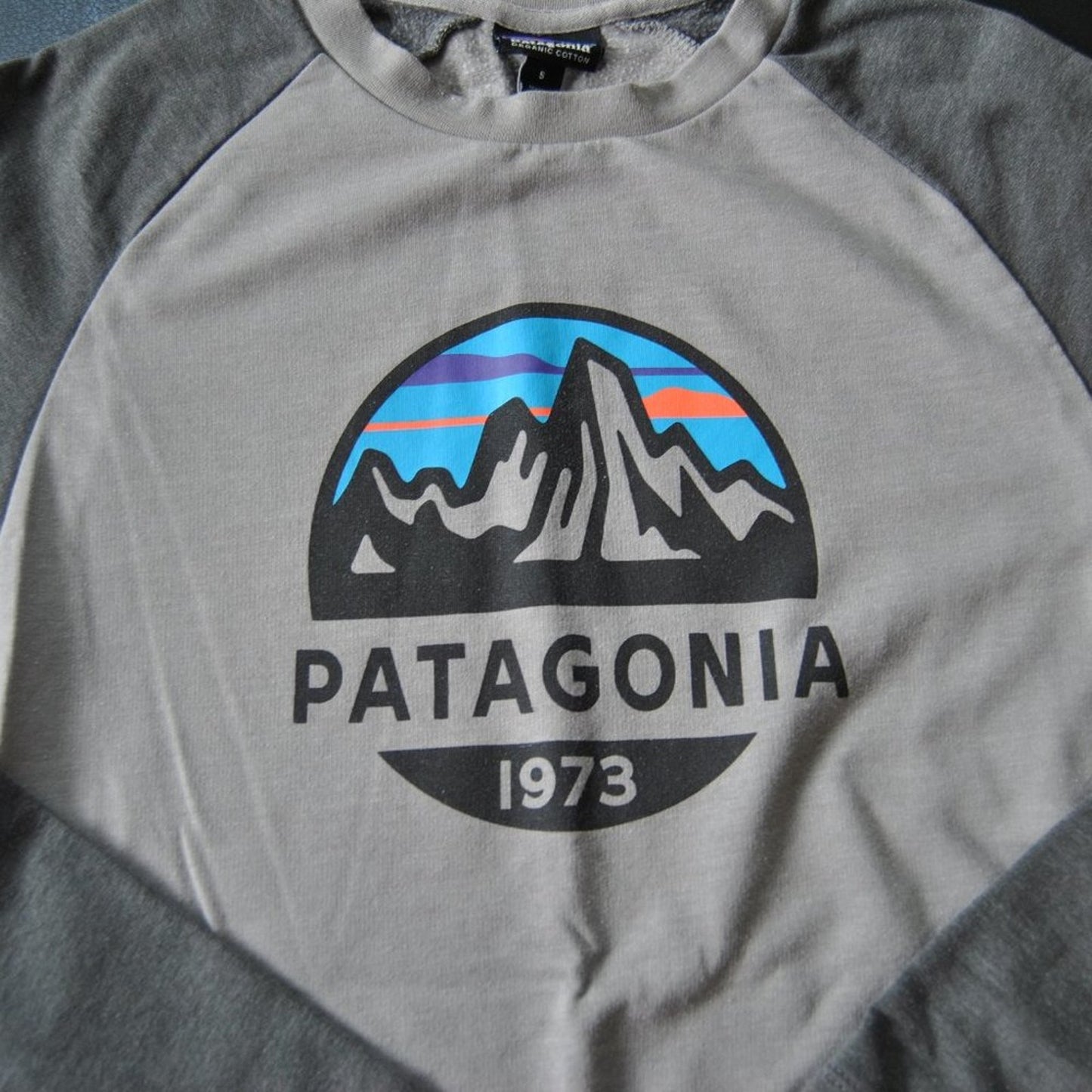 Patagonia Mountain Logo Small Gray Long Sleeve Shirt 1973 Fitz Roy Scope