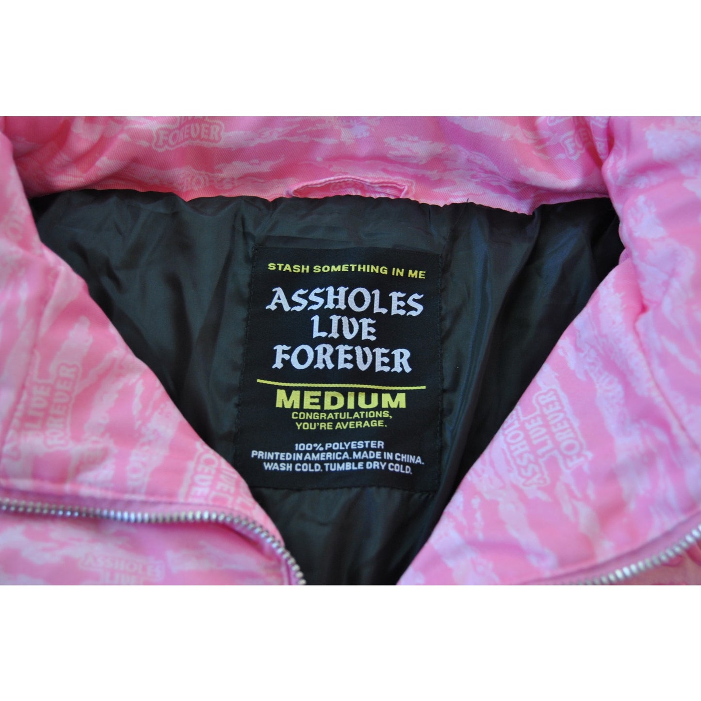 A**holes Live Forever Pink Medium Winter Full Zip Up Jacket