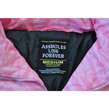 A**holes Live Forever Pink Medium Winter Full Zip Up Jacket