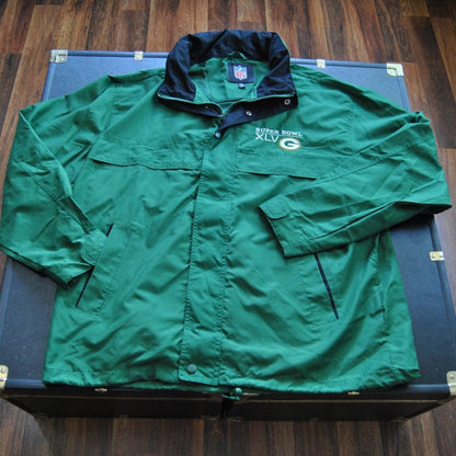 Green Bay Packers XLV NFL Large Green Windbreaker w/ Hideaway Hood