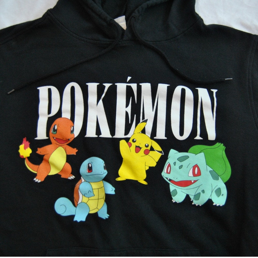 Pokemon Starter Pokemon Large Black Hoodie w/ Front Pocket