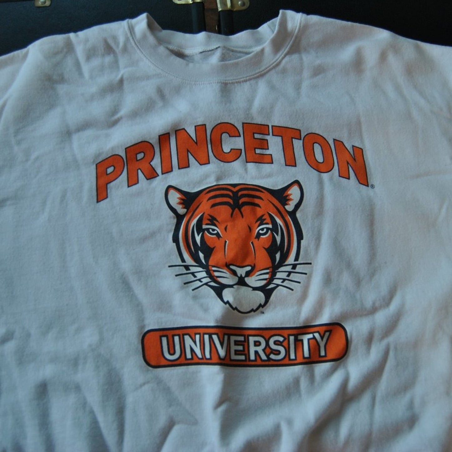Princeton University Medium-Large White Orange w/ Tiger Logo Crewneck Sweater