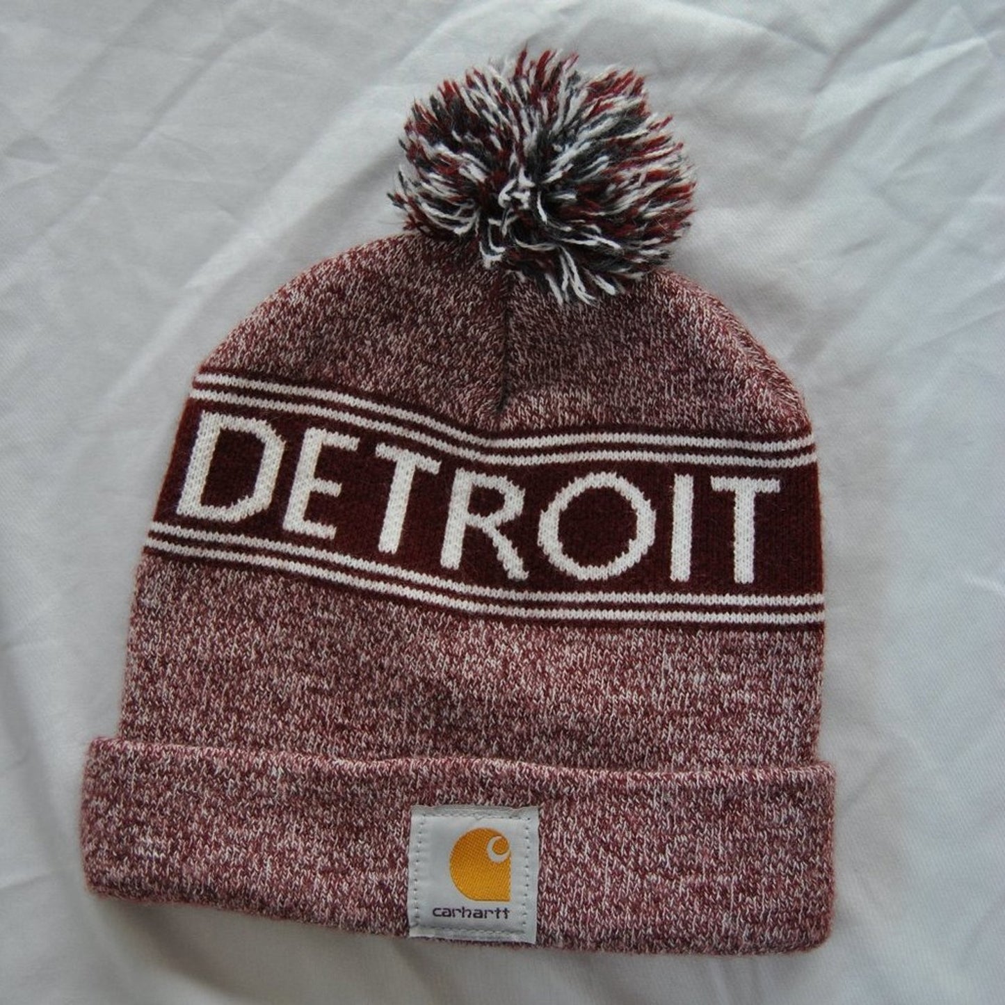 Carhartt Detroit Maroon & White Winter Pom Hat