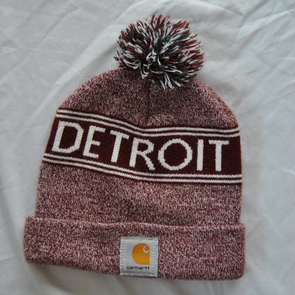 Carhartt Detroit Maroon & White Winter Pom Hat
