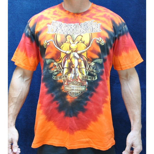 Harley Davidson Las Vegas Looney Tune Large Orange Tie Dye Short Sleeve Shirt