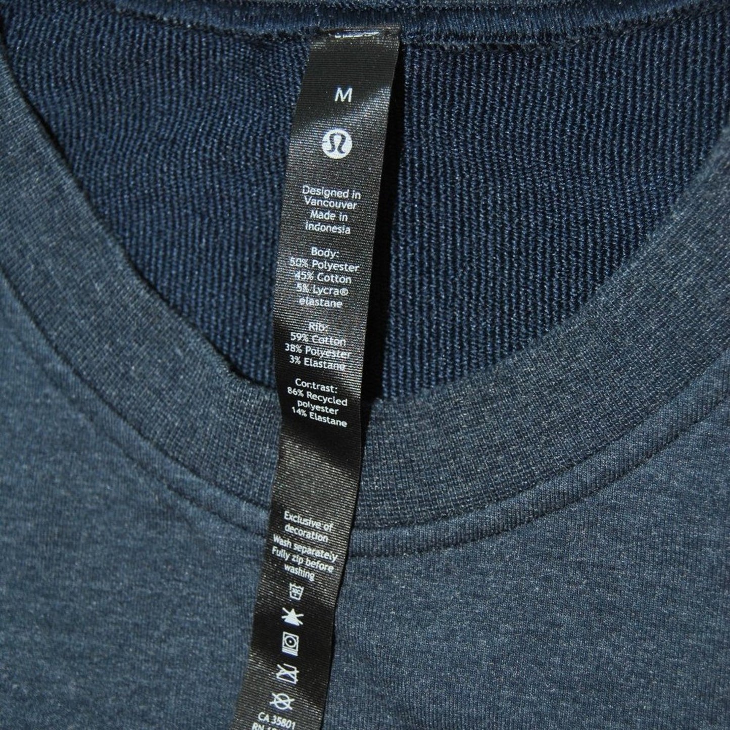 Lululemon Medium Blue Crewneck Sweater w/ 1/2 zip Side w/ Hidden Pocket