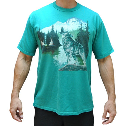 Wolf by Mike Patrick Large Teal Short Sleeve Shirt