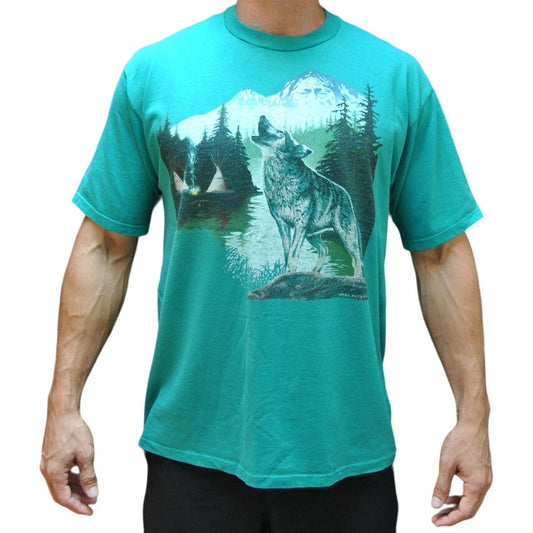 Wolf by Mike Patrick Large Teal Short Sleeve Shirt