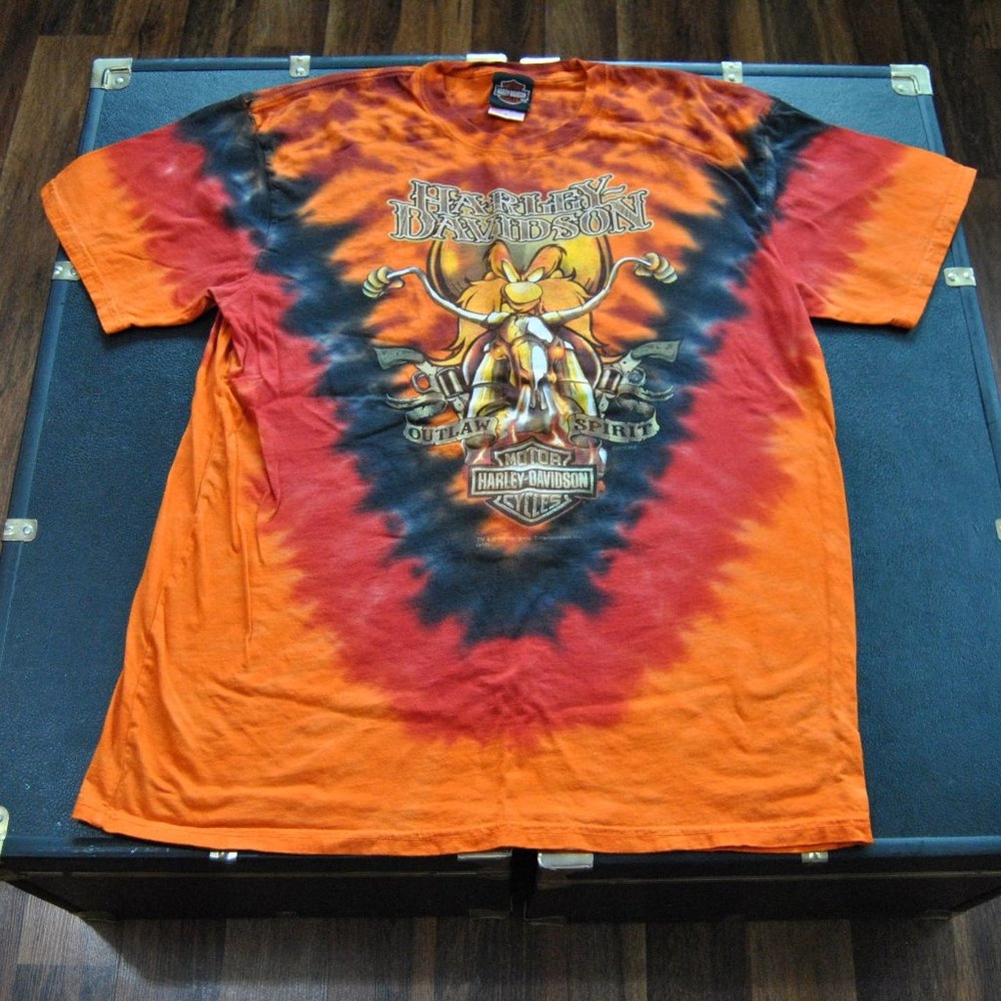 Harley Davidson Las Vegas Looney Tune Large Orange Tie Dye Short Sleeve Shirt