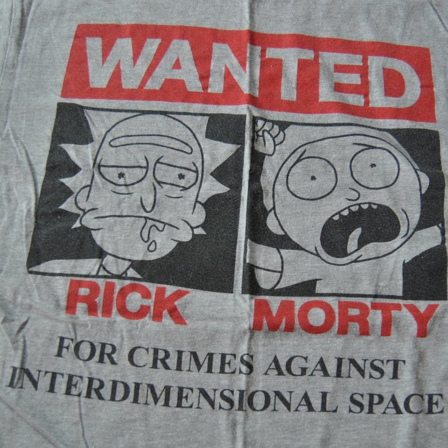 Rick & Morty Large Gray Short Sleeve Shirt Wanted Poster Design