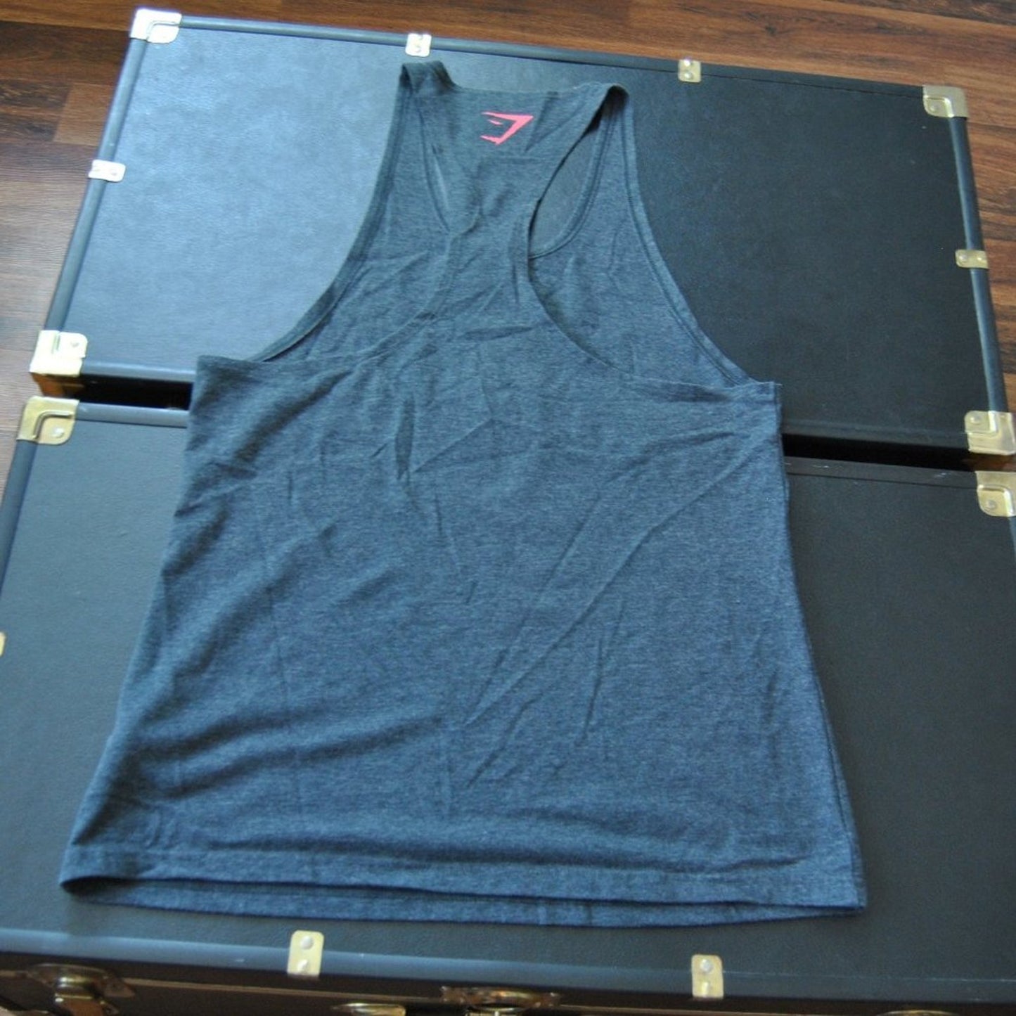 Gymshark Medium Gray w/ Pink Logo Razorback Tank Top
