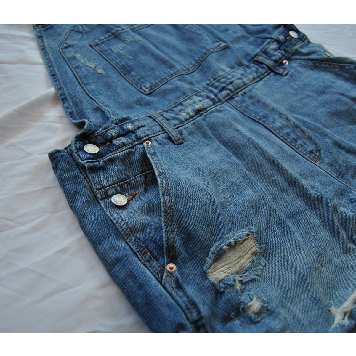 Wild Fable Blue Denim Jean Overalls Shorts Large