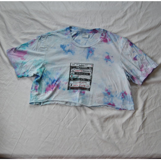 T-Bar x Cotton On Medium Tie Dye 80's Mix Tapes Logo Crop Top