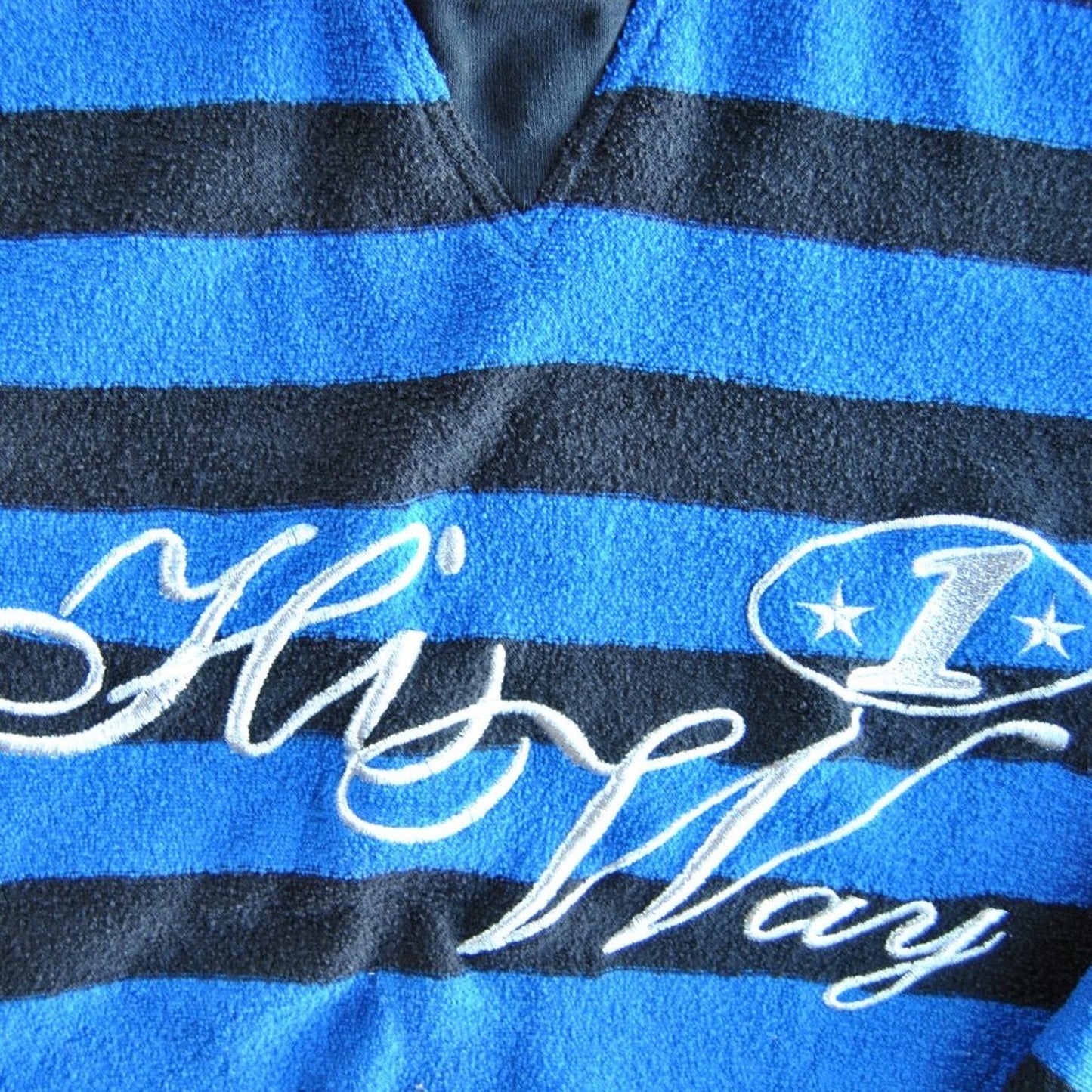 California Hi-Way 1 Black & Blue Striped Large Vintage Crewneck Sweater
