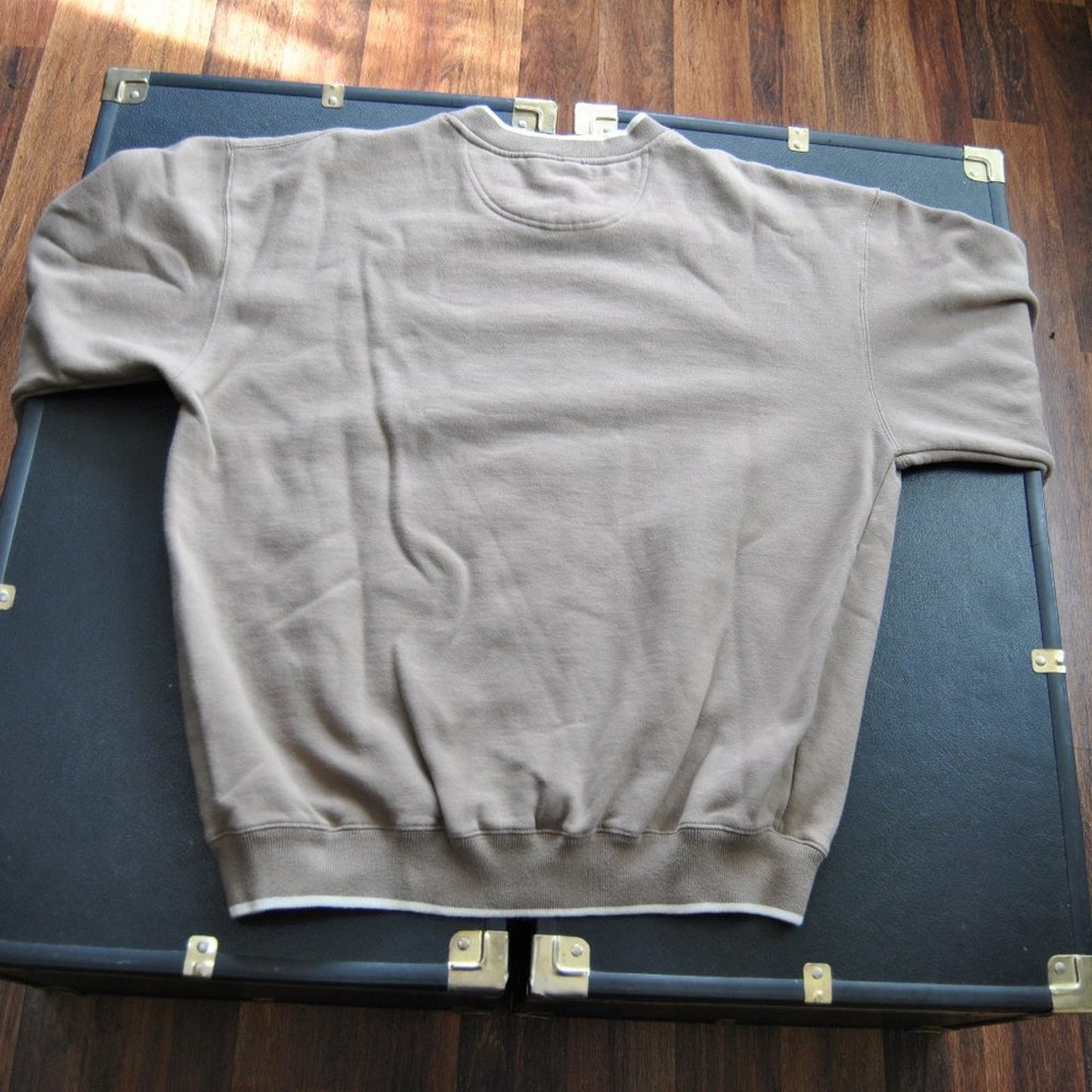 Tan Embroidered Nature Scene Large Crewneck Sweater