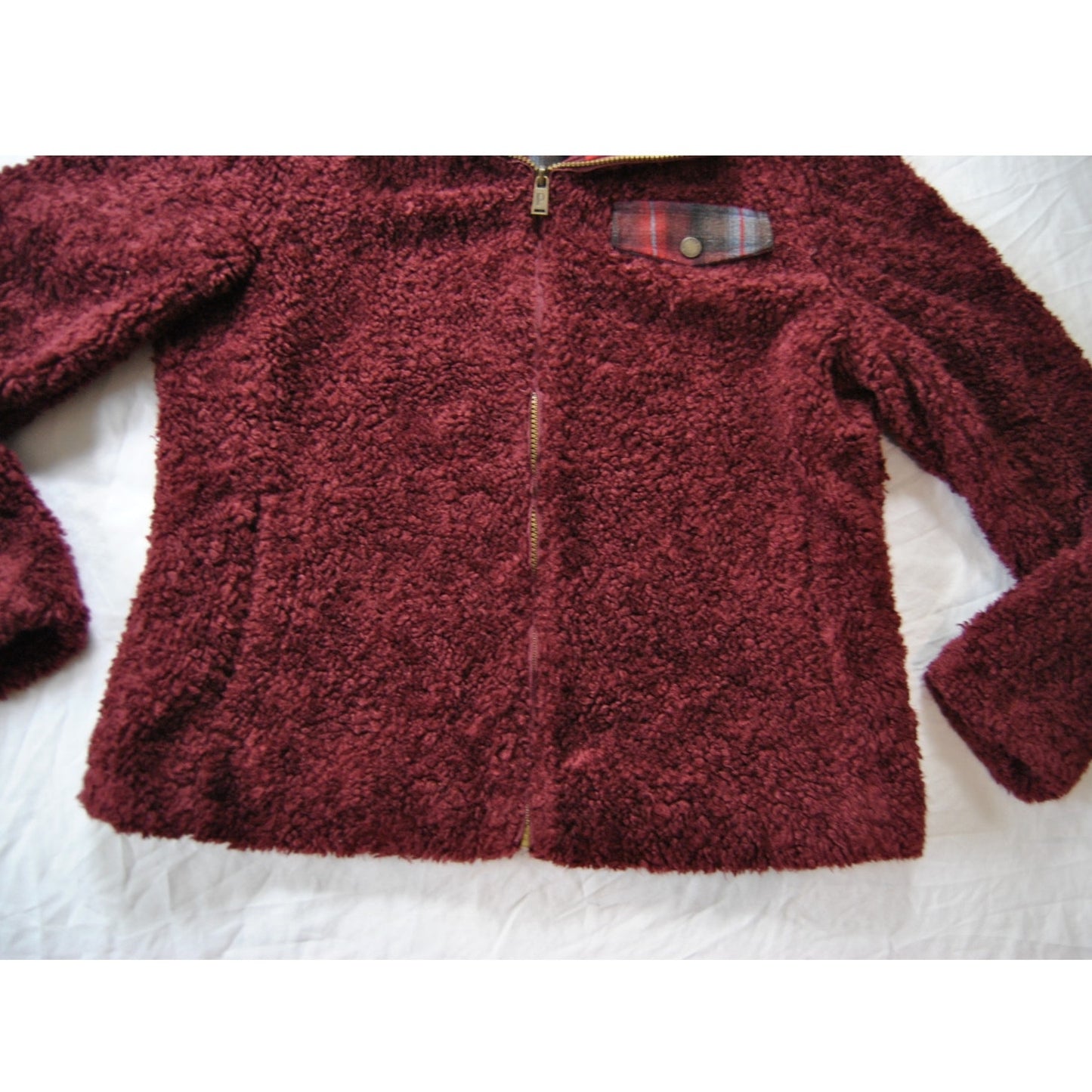 Pendleton Burgundy Pile Sherpa Fleece Flannel Wool Full Zip Jacket Medium