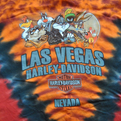 Harley Davidson Las Vegas Looney Tune Large Orange Tie Dye Short Sleeve Shirt