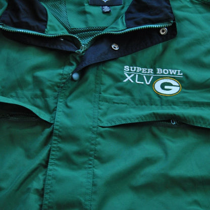 Green Bay Packers XLV NFL Large Green Windbreaker w/ Hideaway Hood