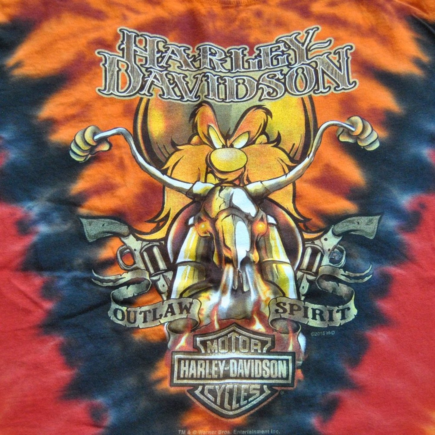 Harley Davidson Las Vegas Looney Tune Large Orange Tie Dye Short Sleeve Shirt
