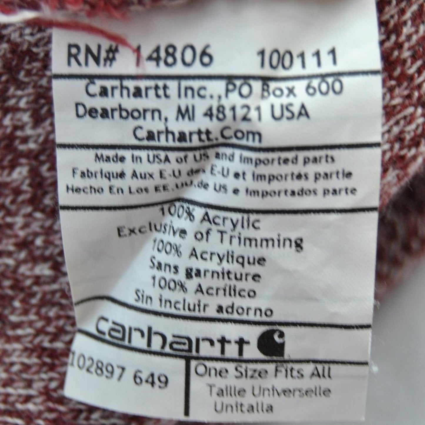 Carhartt Detroit Maroon & White Winter Pom Hat