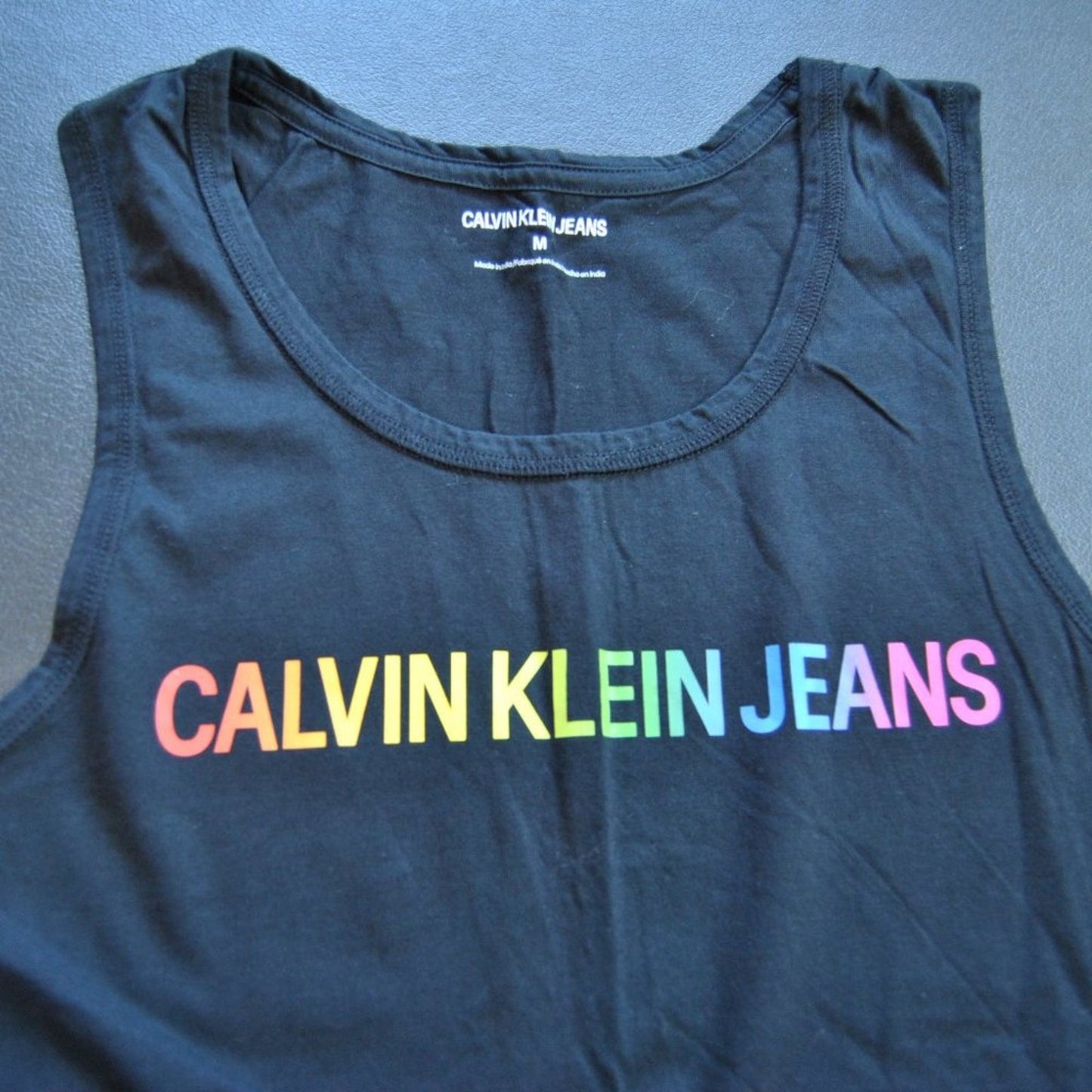 Calvin Klein Medium Black Tank Top w/ Rainbow Logo on Front