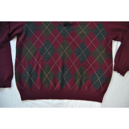 Brooks Brothers Maroon Diamond Plaid Polo Long Sleeve Sweater X-Large