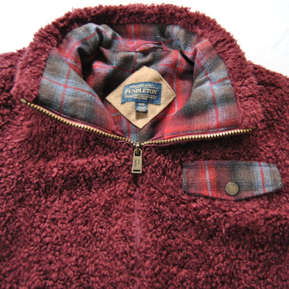 Pendleton Burgundy Pile Sherpa Fleece Flannel Wool Full Zip Jacket Medium