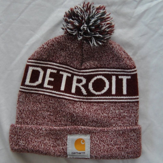 Carhartt Detroit Maroon & White Winter Pom Hat