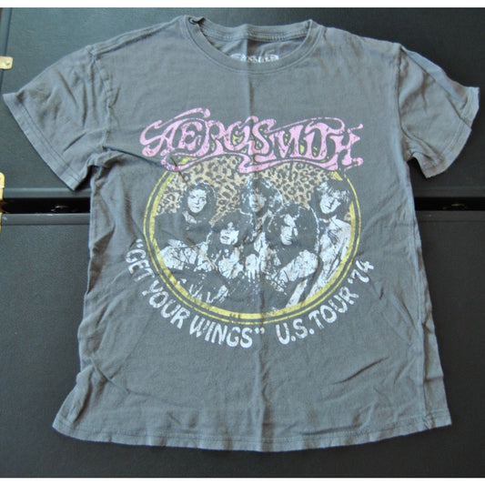 Aerosmith Get your Wings US Tour 74' Small Gray Short Sheeve Shirt