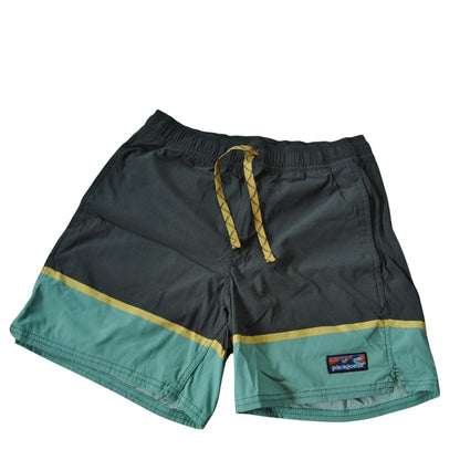 Patagonia Wavefarer Volley Gray Teal & Yellow 5" Shorts Small