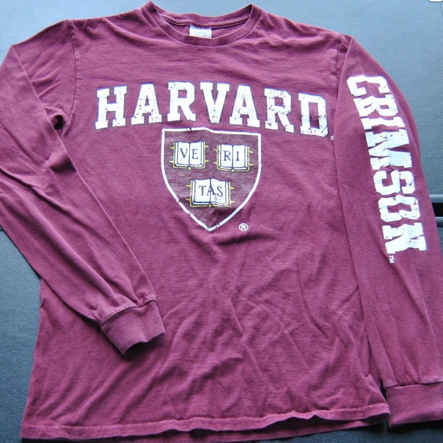 Harvard Crimson Ve Ri Tas Small Crimson Delta Pro Weight Long Sleeve Shirt