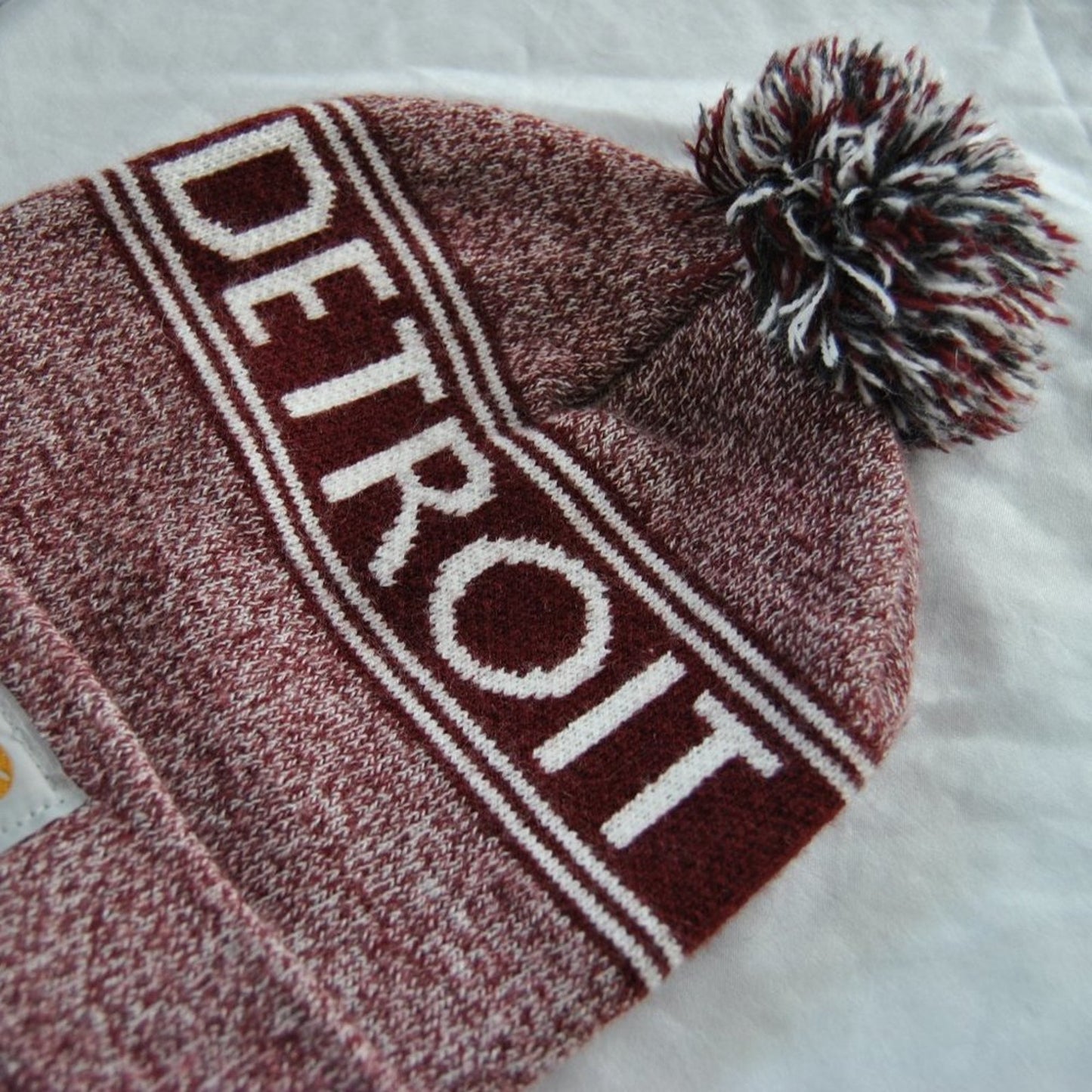 Carhartt Detroit Maroon & White Winter Pom Hat