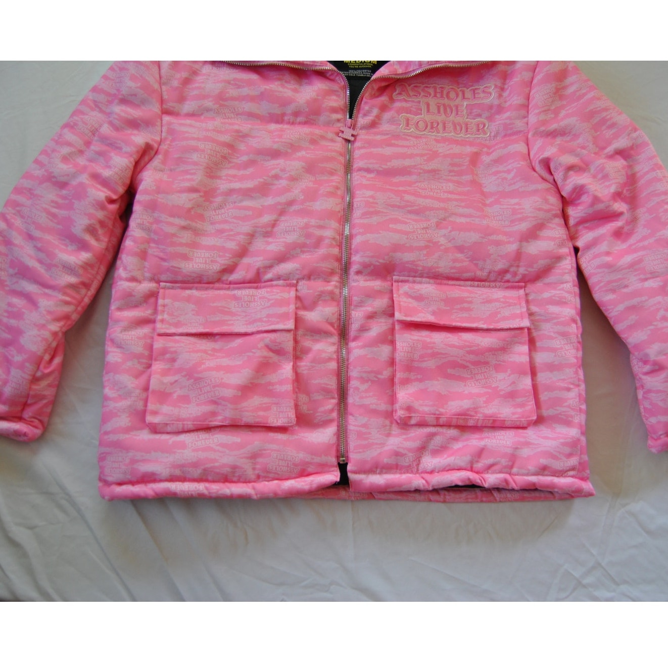 A**holes Live Forever Pink Medium Winter Full Zip Up Jacket