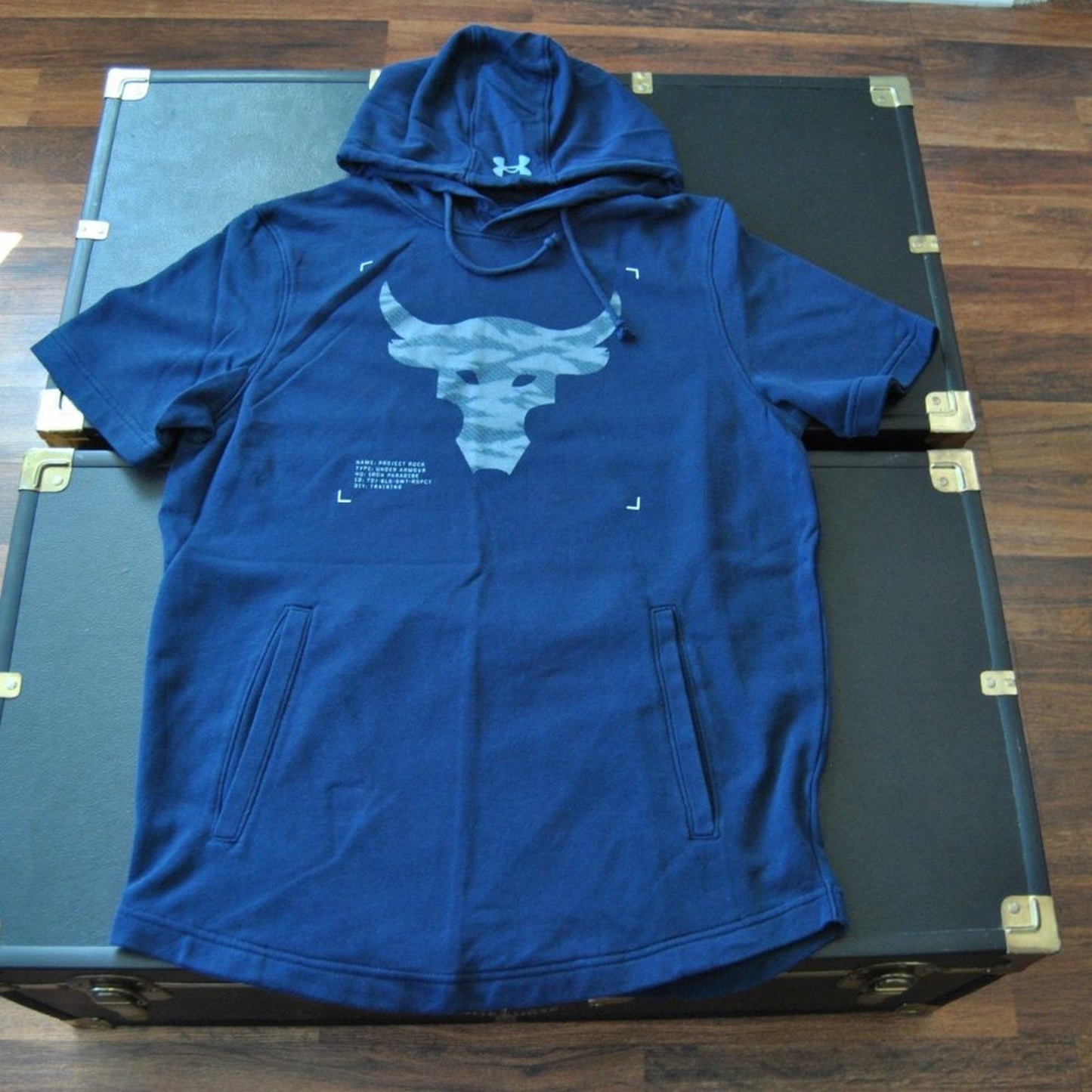 Project Rock's Brahma Bull Medium Blue Short Sleeve Hoodie