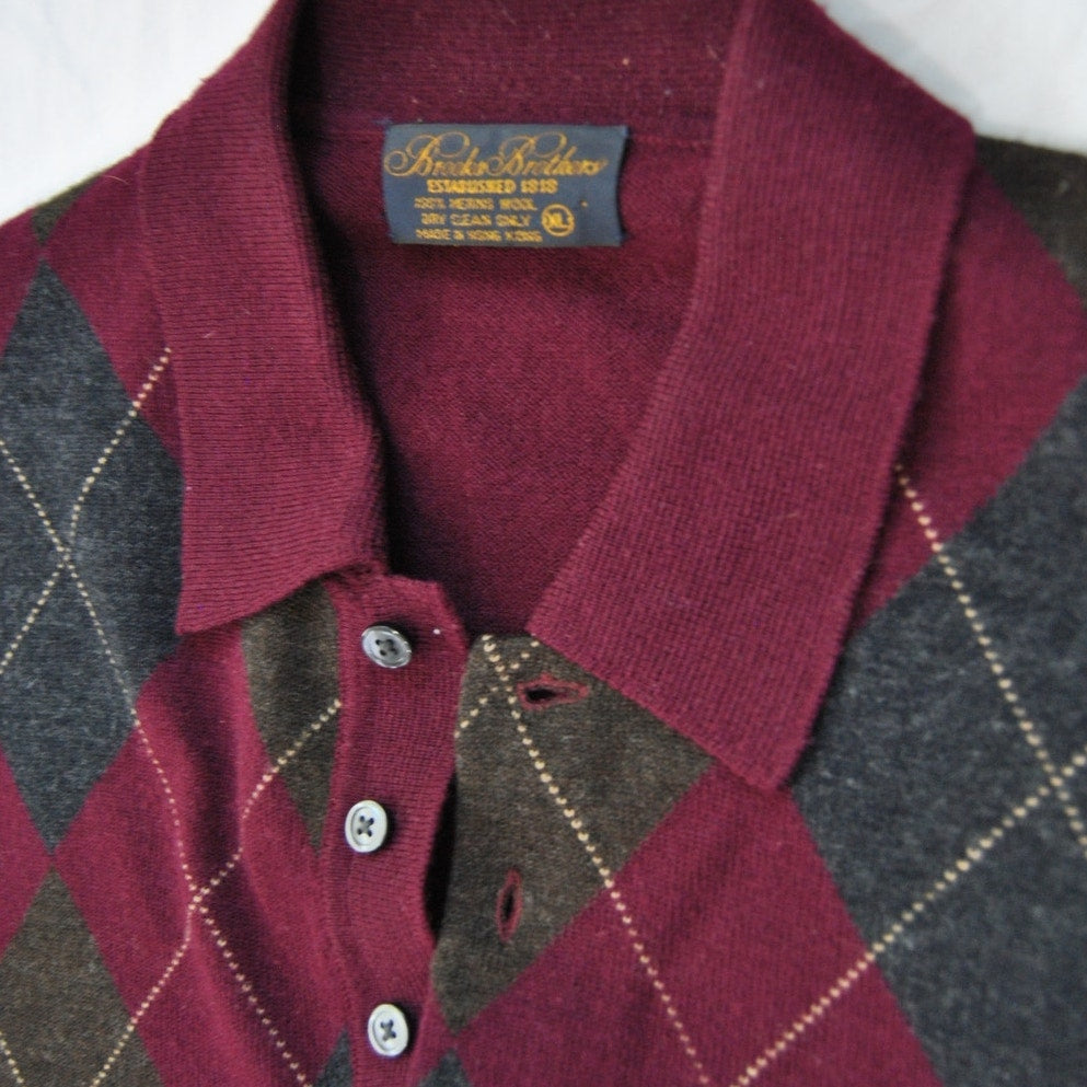 Brooks Brothers Maroon Diamond Plaid Polo Long Sleeve Sweater X-Large