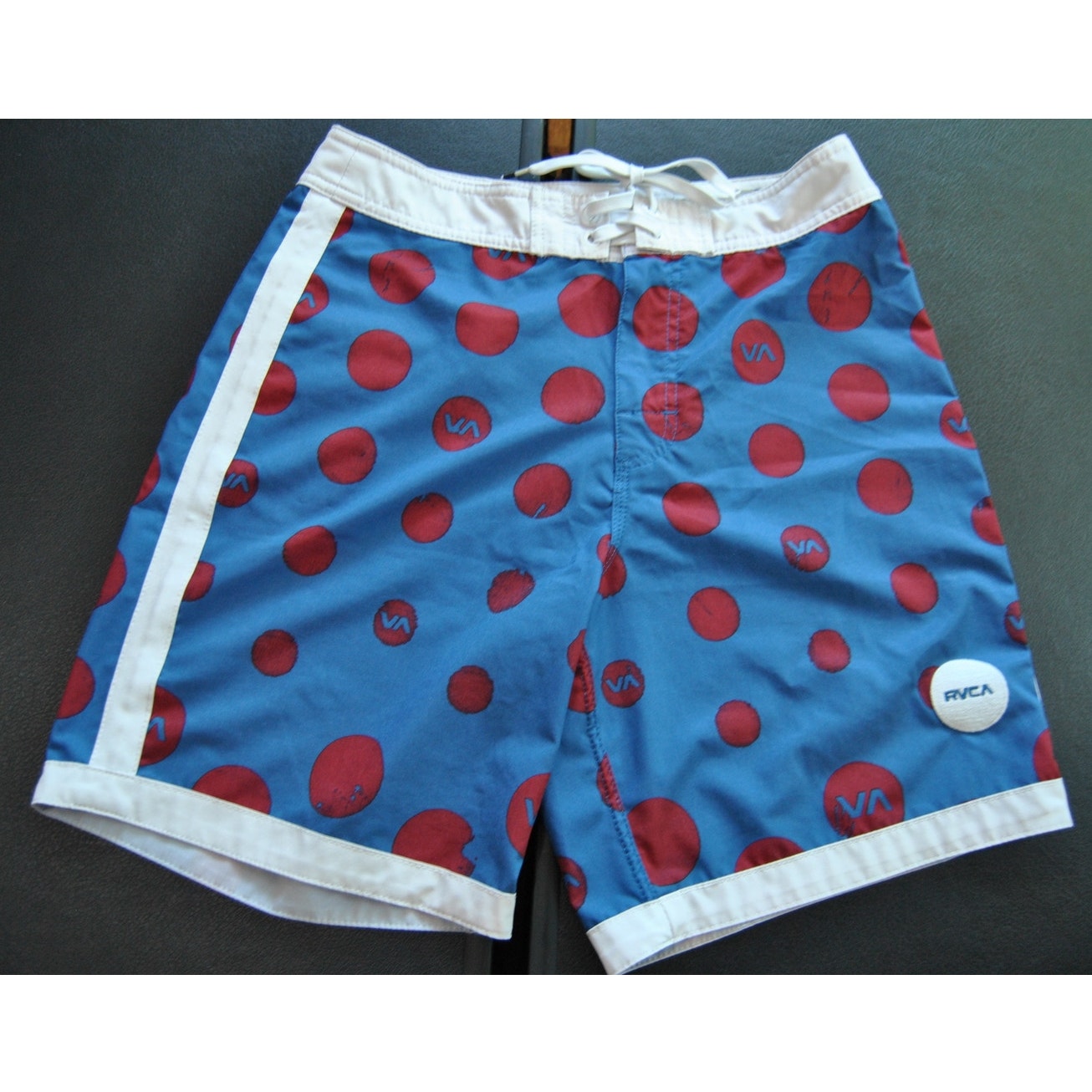 RVCA Shorts 29" Blue with Red Dots Board Shorts w/ Back Pocket