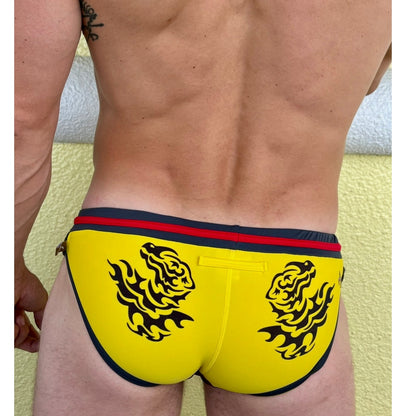 Marcuse Yellow & Maroon w/ Gray & Red Accents Swim Brief Size: Medium
