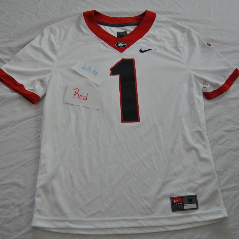 Georgia Bulldogs Team Jersey #1 White and Red Medium