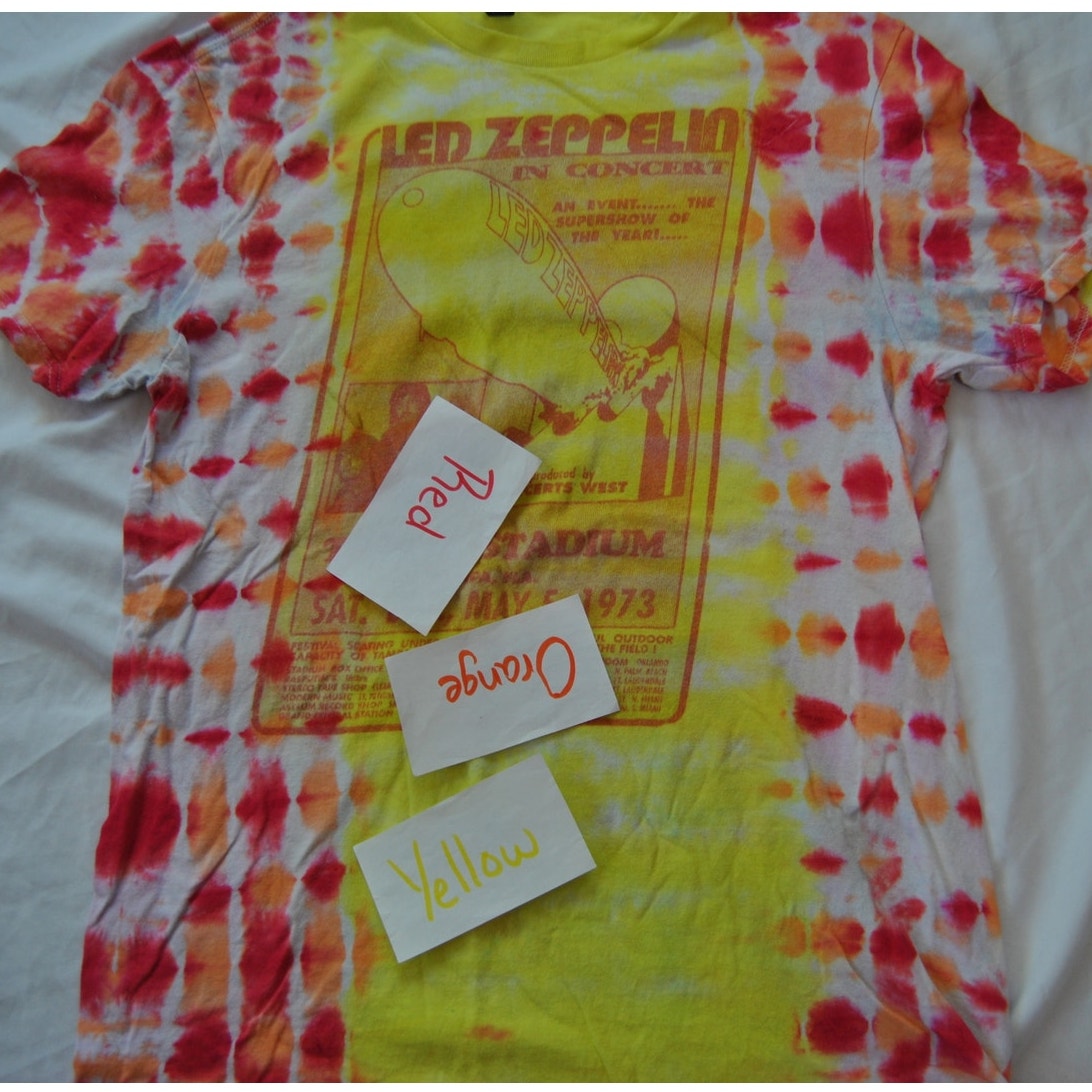 Led  Zeppelin Tie Dye Yellow Red & Orange Short Sleeve Shirt Medium