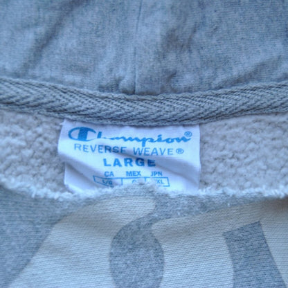 Champion Reverse Weave Large Gray w/ White All-Over Logo Hoodie