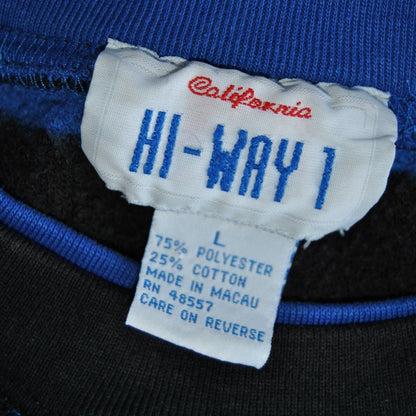 California Hi-Way 1 Black & Blue Striped Large Vintage Crewneck Sweater