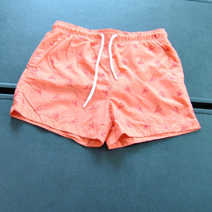 Aquary Orange & Red Lobster Pattern Design w/ Pockets Swim Shorts Medium